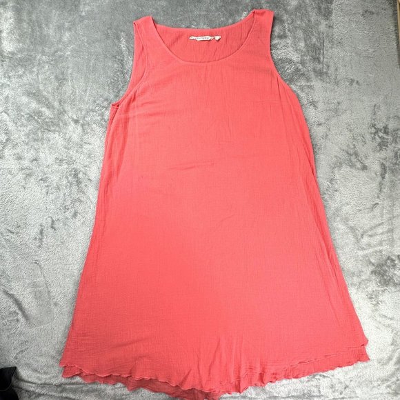 Soft Surroundings Dress Size Medium Coral Color 100% Cotton Double lined Sleevel - Picture 1 of 6